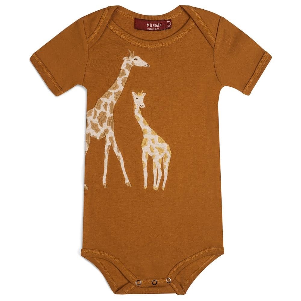 Milkbarn Applique Onesie Short Sleeve Giraffe